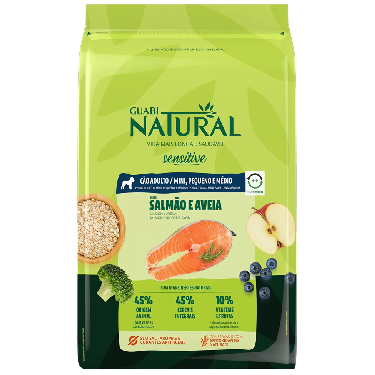 Ração Guabi Natural Cães Adultos Sensitive Raças Mini, Pequeno e Médio Salmão e Aveia
